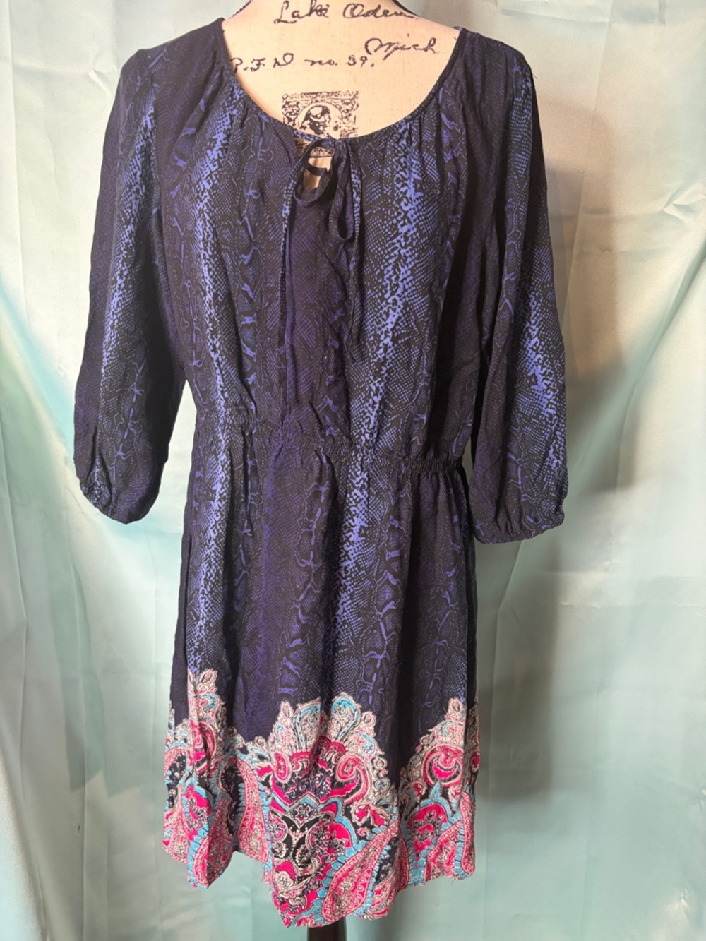 Ariat Western Boho Paisley Dress | Tie Neck Mini | Festival Cowgirl Style | SzM